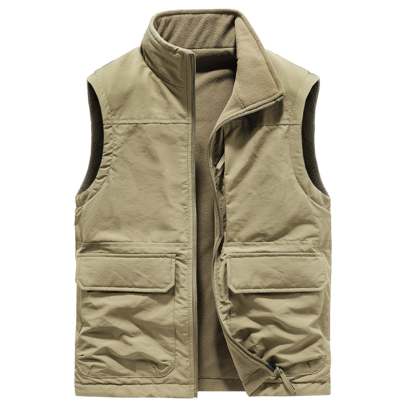 Men's Autumn/Winter Fleece-Lined Vest with Stand Collar, Casual Style, Thick Fleece, Workwear, Versatile, Plus Size, Reversible