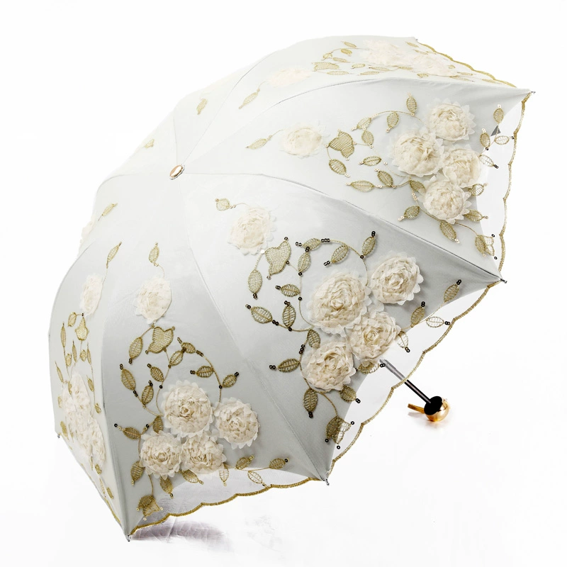 Double-layer umbrella solar-powered for princess, sun protection, UV protection, with embroidery