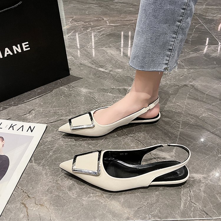 Fairy French style Baotou sandals for women 2024 new spring/summer square buckle pointed sandals, simple and elegant_voghion.com