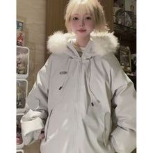 毛领工装羽绒棉棉服女2025新款冬季保暖明星同款棉袄加厚棉衣外套