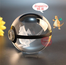 新款水晶神奇寶貝球卡通3D內雕水晶球80MMLED底座 口袋妖怪球