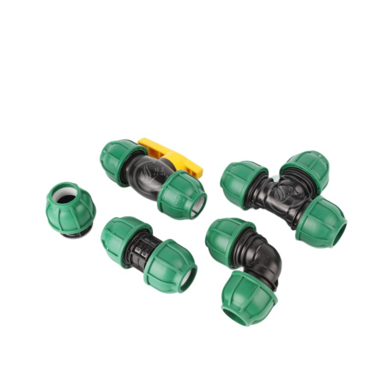 PE conector rápido sin fusión en caliente tubería de agua conexión rápida codo directo tee accesorios de tubería de agua de riego agrícola conexión rápida tapa verde