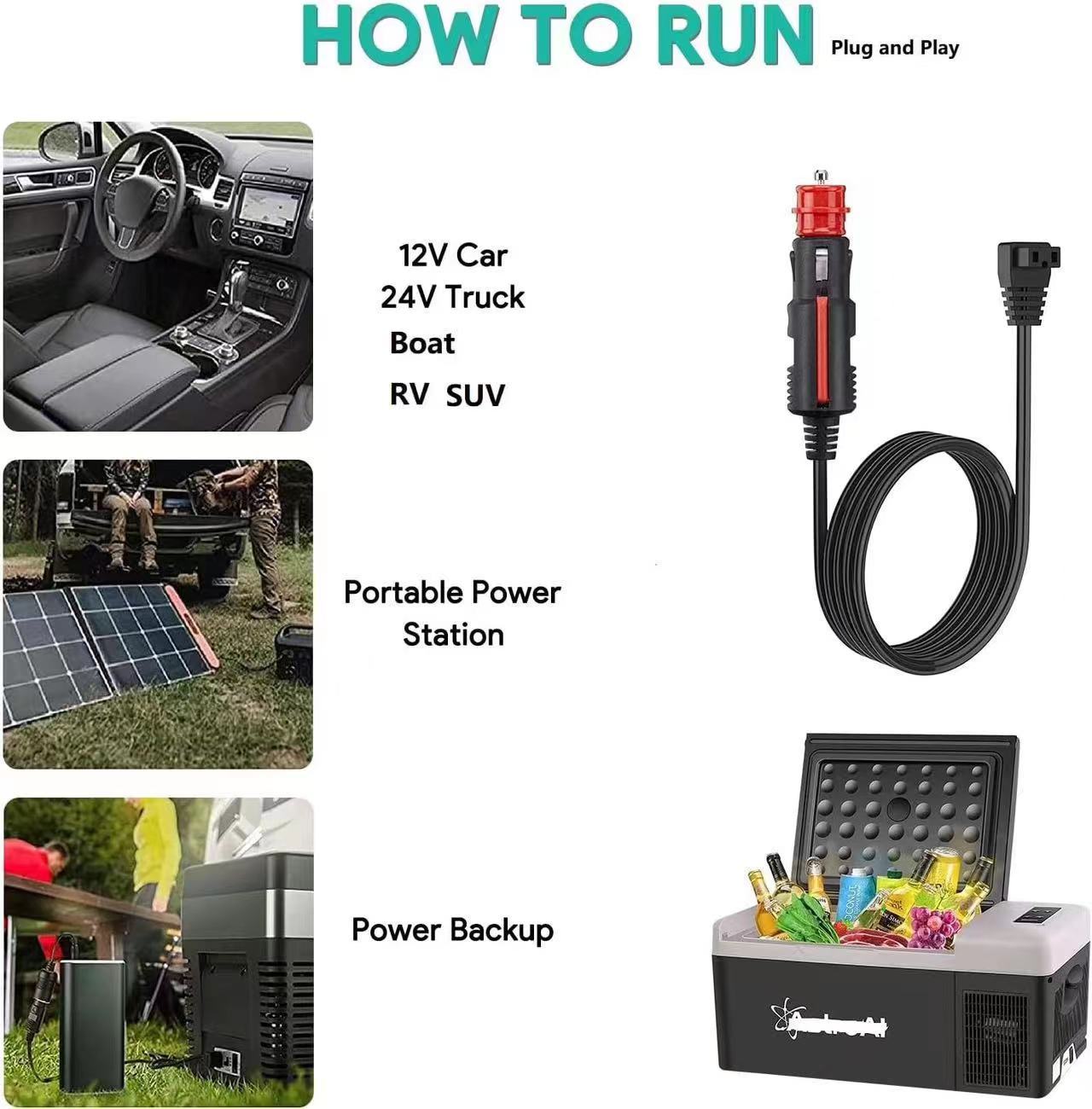 DC Charger Car Refrigerator Line 12V Elbow Two Core 8 Word Plug RV Yacht Refrigerator Line Cigarette Light