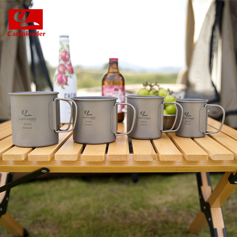 屋外纯粋なチタンカップティーカップコーヒーカップビールマグ登山トレッキングカップ折りたたみハンドルキャンプチタンカップ|undefined