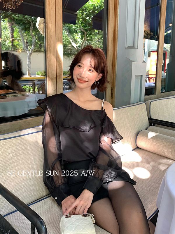 Xiuxixi 2025 秋ホワイトラベルサテン気質ボトム長袖フリルシャツトップス女性用 89529|undefined