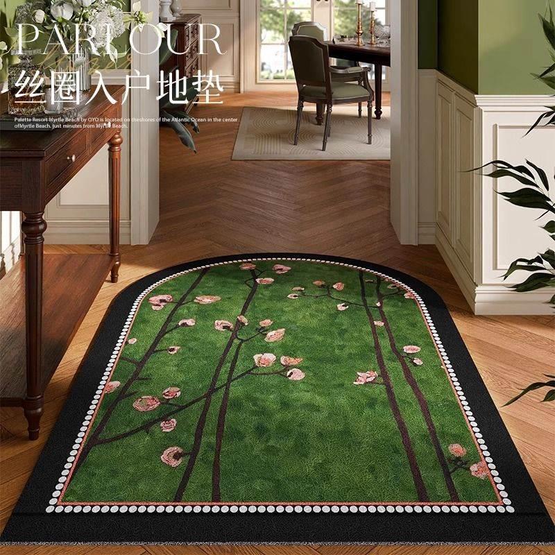 American Style Home Mat French Style Retro Green Large Area Door Mat Advanced Sense Dirt-Resistant Wear-Resistant Silk Ring