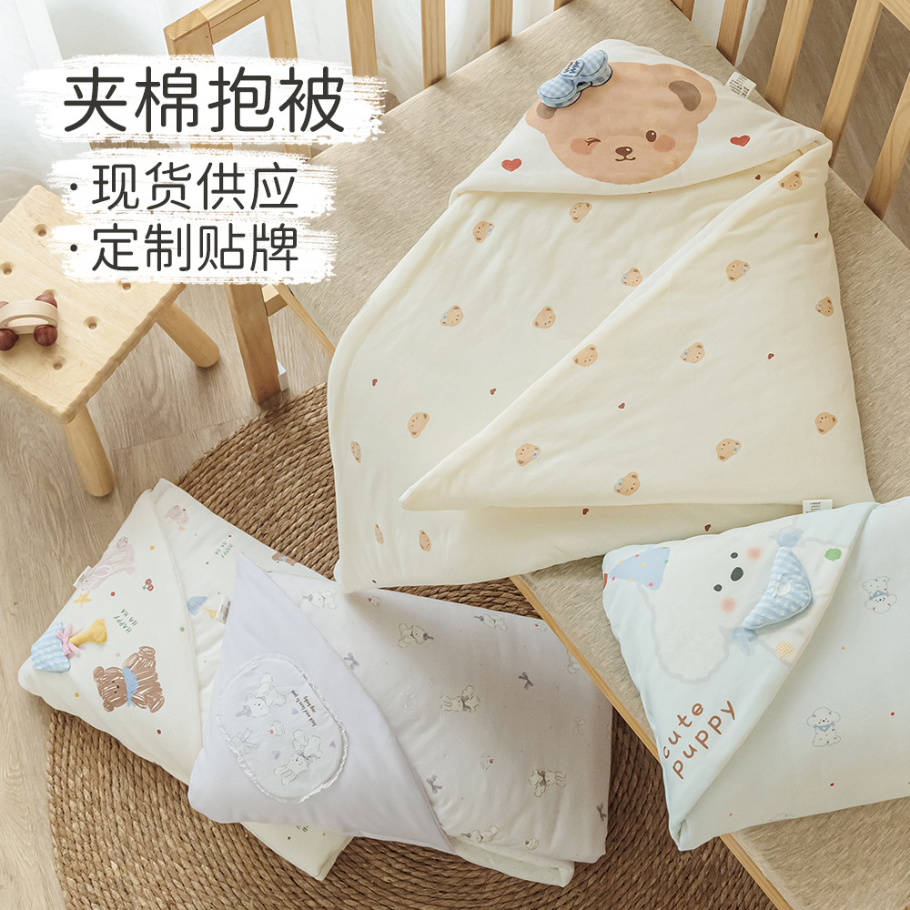 Newborn Baby Cotton Swaddle Blanket, Thickened Cotton Wrap for Autumn and Winter, Windproof and Warm Swaddle for Hospital and Outdoor Use