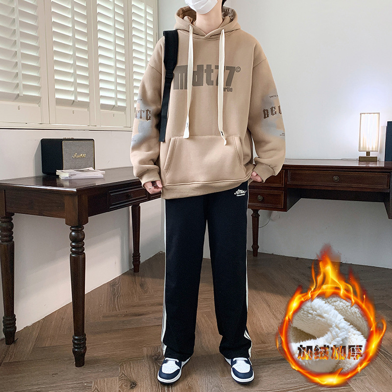 [Clearance] fleece-lined hooded sweater 2024 loose new winter coat students warm thick coat