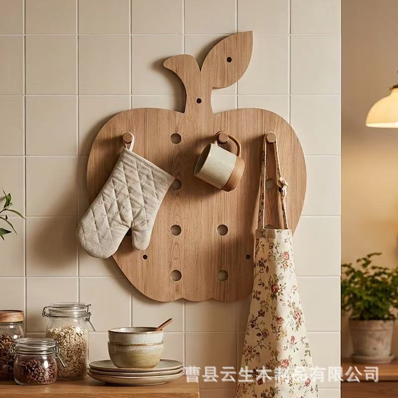 Wooden Apple-Shaped Perforated Board Storage Rack for Entryway and Living Room Wall, Solid Wood Decorative Storage Rack for Entry Door
