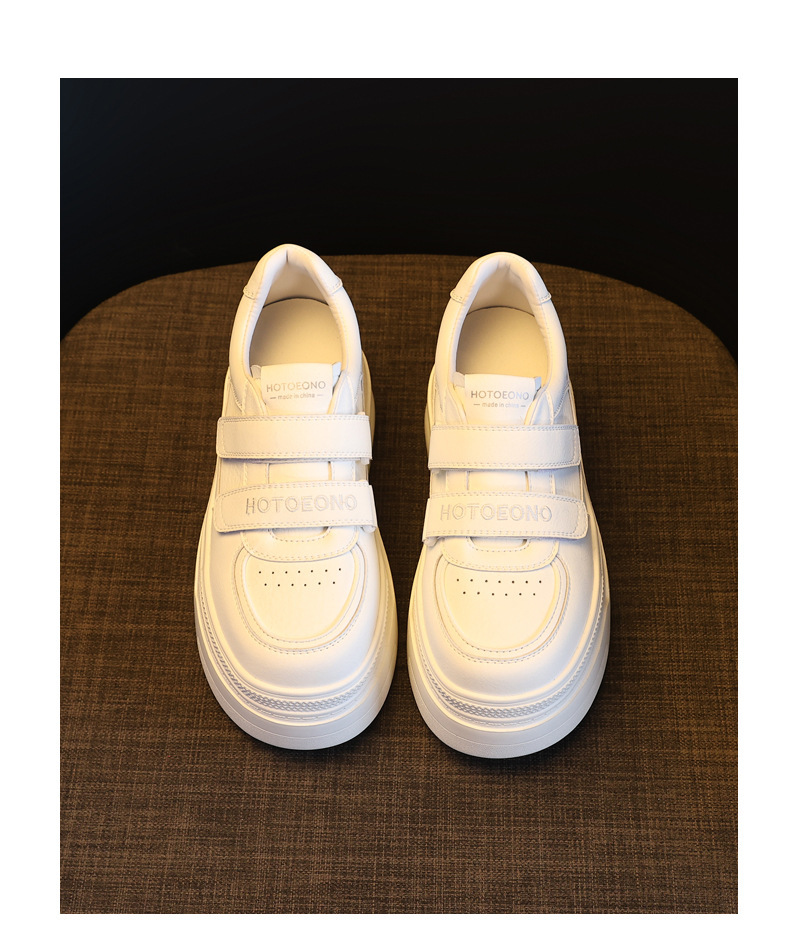 Giày sneaker nữ đế dày tăng chiều cao bên trong, dán thể thao, phong cách trắng đa năng — màu trắng chi tiết 13