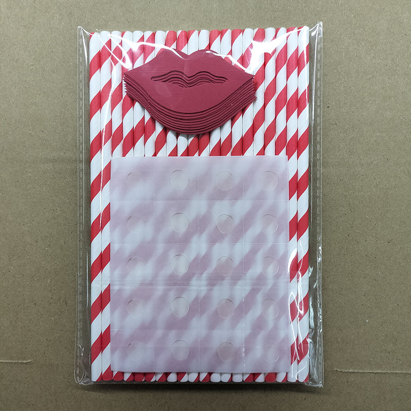 Paja de papel labio Rojo Tarjeta desechable degradable fiesta de boda paja postre pastel bebida paja decorativa
