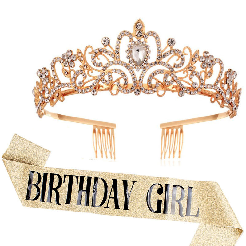 Rosa de la muchacha etiqueta cinturón oro rosa decoración fiesta cumpleaños props Correa hombro corona reina cinta traje regalo