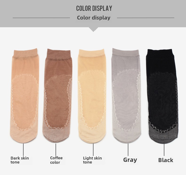 Calze sottili in cotone primaverili ed estive calze corte da donna calze da donna antiscivolo anti-uncino assorbenti del sudore calzini da donna in filo di acciaio nero_voghion.com