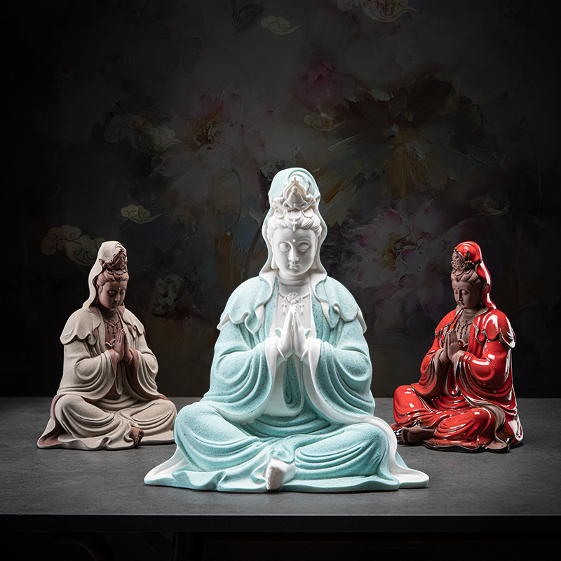 创意祈福观音菩萨佛像摆件新中式禅意陶瓷工艺品家居客厅神像摆设