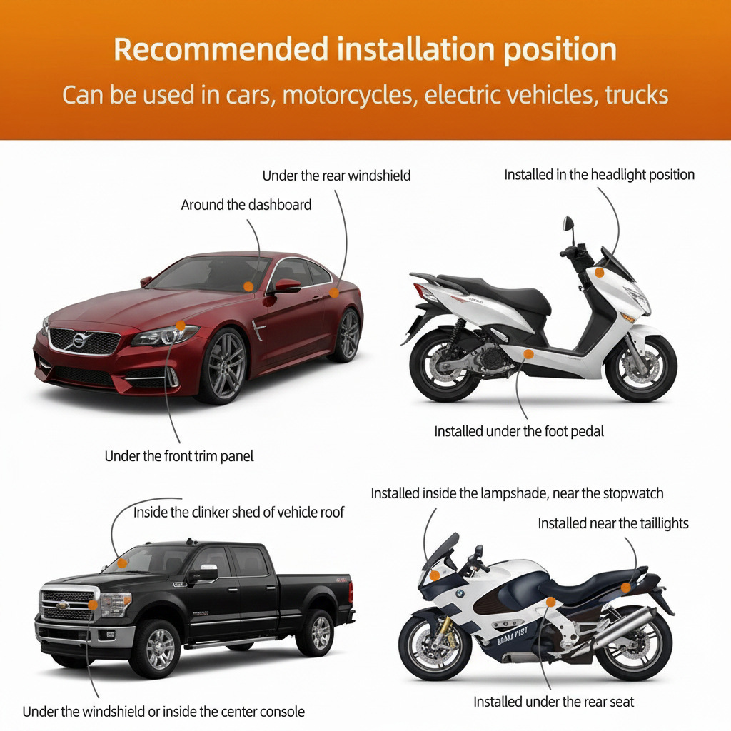 Southeast Asia, Africa, and South America: GPS tracker for motorcycles and cars, featuring real-time satellite positioning and the ability to cut off fuel and power