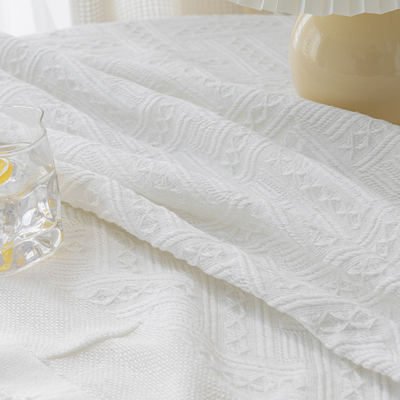 Mantel de estilo crema, hilo de algodón, borlas, tela de fondo para fotos de celebridades de Internet, mesa de centro decorativa rectangular, toalla de mesa, toalla de mesa