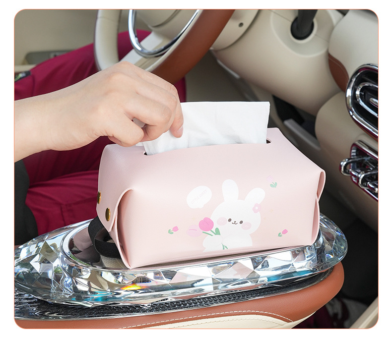 Creative Car Tissue Box Cartoon Leather Car Seat Back Hanging Tissue Box Cute Car Armrest Tissue Bag
