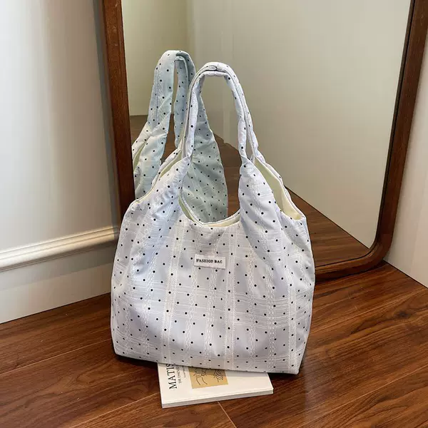 2026 Large Capacity Canvas Bag for Students, Korean Style New Tote for Commuting, Polka Dot Versatile Shoulder Bag