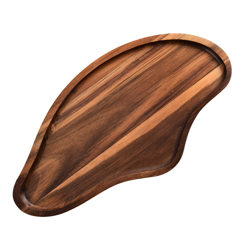 Plato de madera sólida elíptico de madera acacia fruta plato de comida para bebés tablero de corte de alimentos suplementarios sushi pizzeria tablero de pan