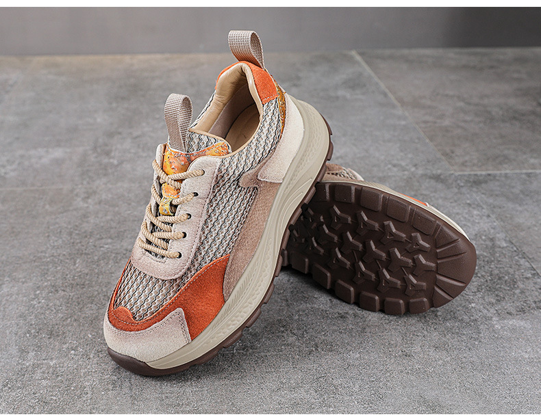 Giày sneaker chunky nữ đế dày phối màu da bò lưới thoáng khí — Màu xanh lục xám chi tiết 11