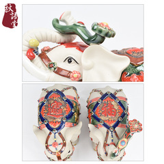 PK7J陶瓷大象擺件一對藝術象新中式客廳裝飾品石灣公仔工藝開業禮