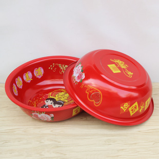 Factory Direct Sales 38 Printed Century-old Haohexi Knot Good Edge Iron Red Basin Home Wedding Basin