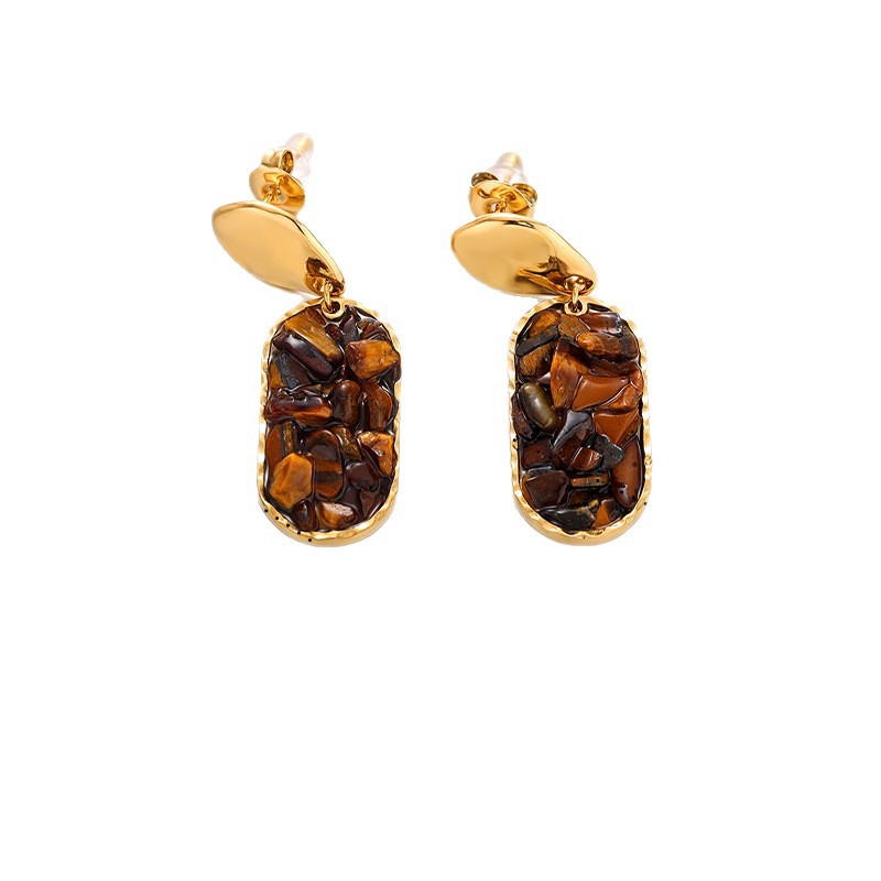 Taina europa y americana pendientes de acero inoxidable lujo ligero de alto nivel sensación de piedra triturada natural pendientes al por mayor joyería transfronteriza nicho