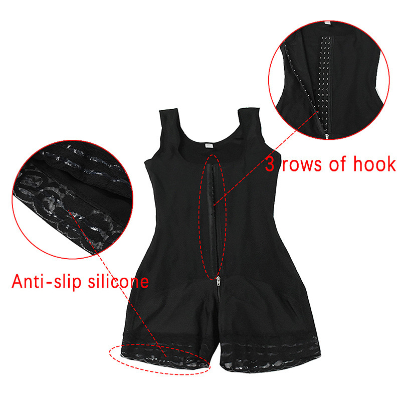one piece body shaper Tummy Control Shapewear Women open crotch zipper 3 rows of buttons_voghion.com