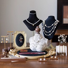 黑色绒面首饰展示架项链模特脖子挂架饰品耳环手串托盘摆陈列摆件