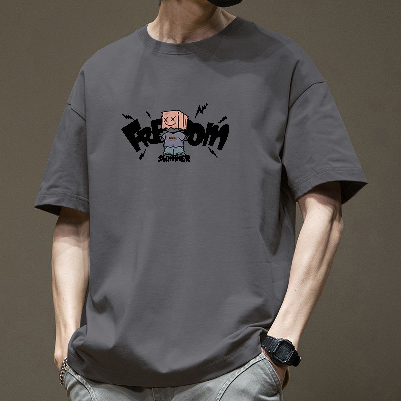 Heavy White Short-sleeved T-shirt Men's Summer Trendy Brand Fashionable Clothes plus size Boys American High Street Men's T-shirt