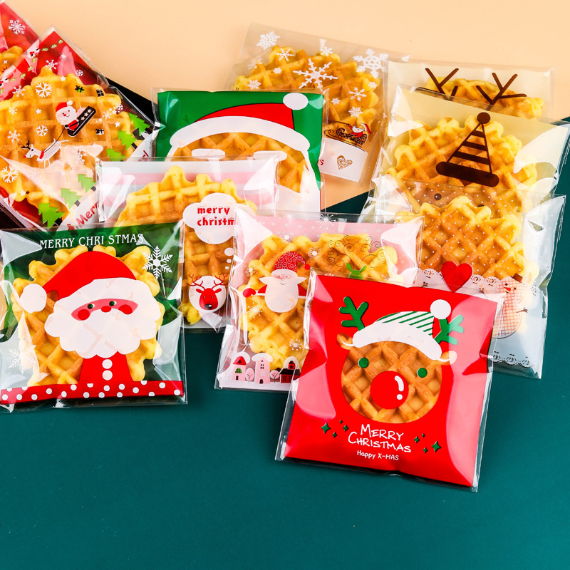 10*10cm 圣诞款式大号自粘袋卡通雪花酥曲奇饼干小面包零食包装袋