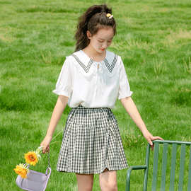 9961初中生时尚女孩套装裙子13岁15少女夏中学生学院风大童两件套