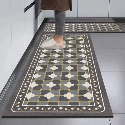 Nordic-style geometric color-block long strip | Avtomobil döşəmə paspasları - yy370-4060cmnew-diatom-mud