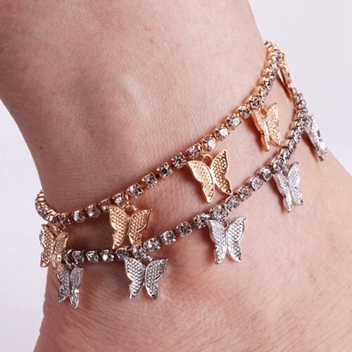 Cross-border hot selling creative rhinestone butterfly anklet simple temperament claw chain tassel foot decoration fashion beach jewelry wholesale