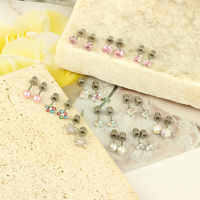 12 Pair Set Bullet Earrings Women Piercing Jewelry Stainless Steel Geometric Vintage Style detail image 8