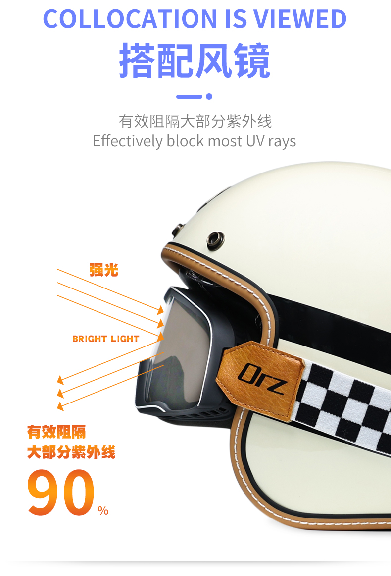 ORZ Motorcycle Retro Helmet Men and Women Half Helmet Cruise 3/4