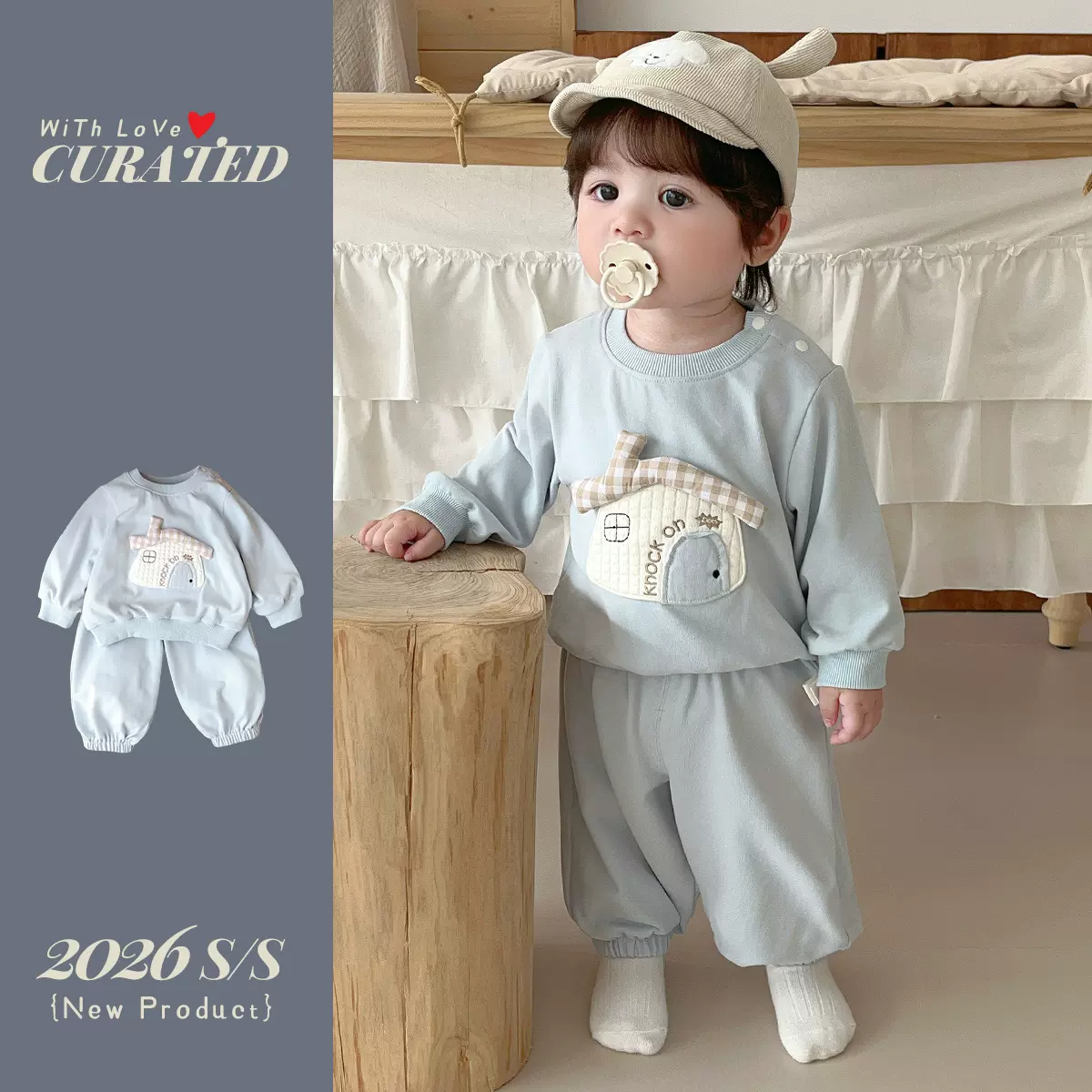 春季新款新生婴儿衣服男女宝宝卫衣套装新款休闲两件套儿童外出服