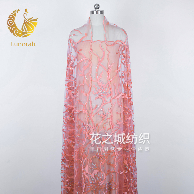 Embroidered mesh flat embroidery beaded embroidery saree wedding dress fabric embroidered fabric mesh computer embroidery