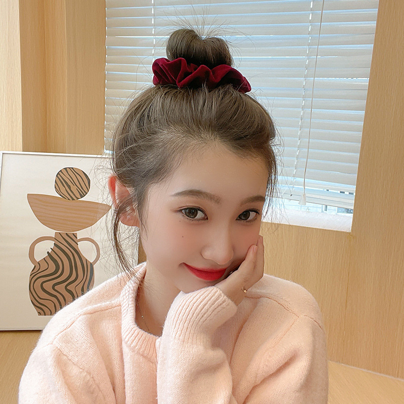 Coreano retro cuadrado rojo bordes de encaje anillo de intestino grande Navidad Año Nuevo nicho universal anillo de cabello de mujer bola cuerda de cabello