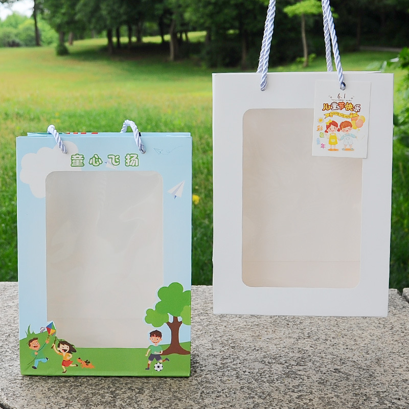 网红橱窗手提袋高档开窗透明六一儿童节生日礼品袋伴手礼袋批发