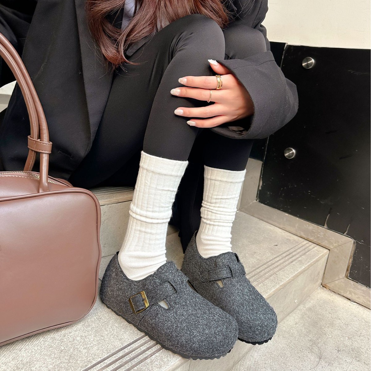 Nuevo calentamiento de otoño de madres de uva y vello aumentó la altura del cabello medio remolque para usar zapatos de mujer de invierno de otoño