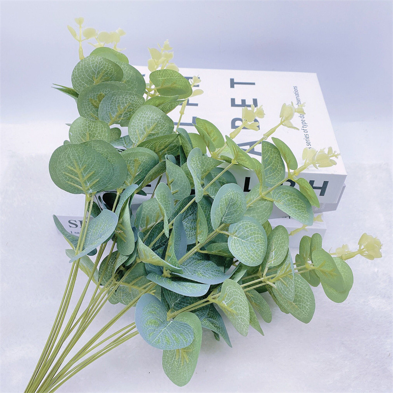 Una hoja de dinero hoja de eucalipto planta verde flor artificial Planta artificial boda arreglo floral accesorios hoja decorativa hierba artificial image 1