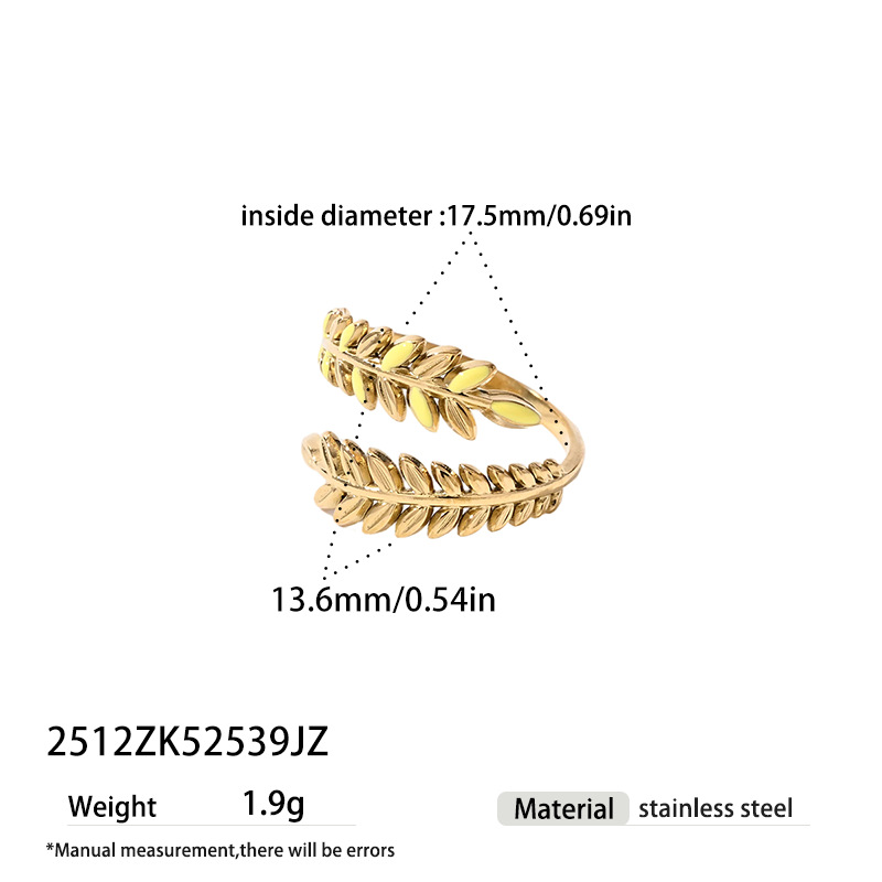 Alta Europa y América acero inoxidable transfronterizo Mori forma de hoja abierta anillo ajustable estilo simple lote de joyería de mano