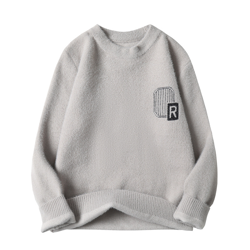 Maglione invernale da uomo in maglia spessa - Pullover casual ampio in morbida lana di coniglio con stemma_voghion.com