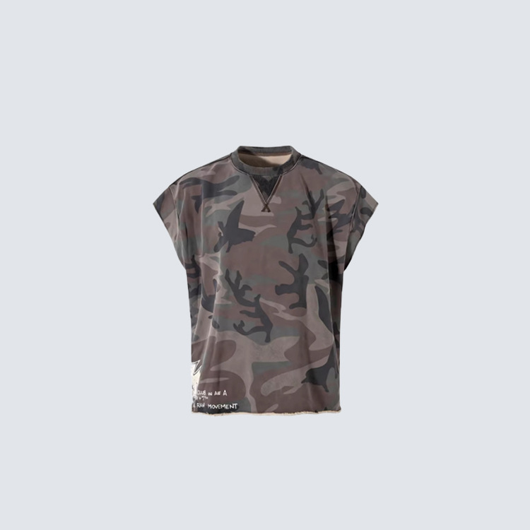Gy Men's Short-Sleeved Quick-Drying Fitness Clothing Camouflage Loose Small V-Neck T-Shirt European and American Ins Letter Printed Sleeveless Vest