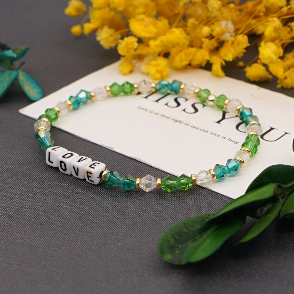 Bohemian Green Crystal Love Letter Bracelet display picture 4