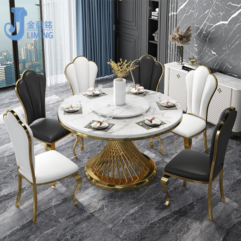 Fábrica al por mayor muebles de sala de estar mesa de comedor de acero inoxidable conjunto Mesa Redonda mesa de comedor de acero inoxidable y silla combinación