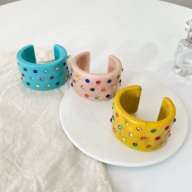 欧美时尚新款 彩色亮钻 可爱度假清新女士树脂手镯 厂家直销批发