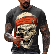 外貿男士骷髏熱賣T恤 夏季短袖潮流男士3D數碼印花上衣批發