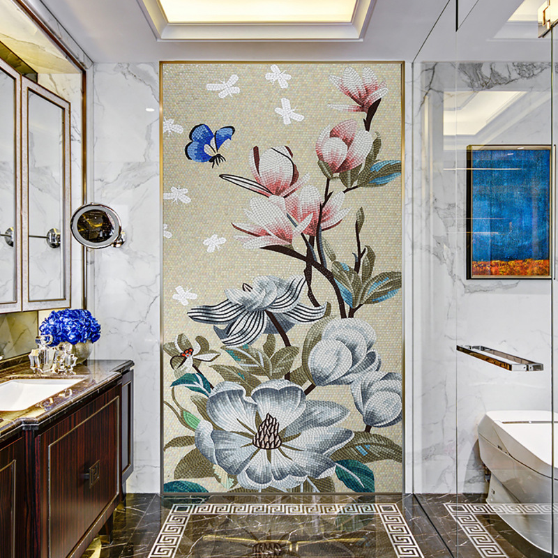 Modern Restaurant Mural Glass Cutout Mosaic Background Wall Tile Entrance Mosaic Restaurant Puzzle Decorative Painting
